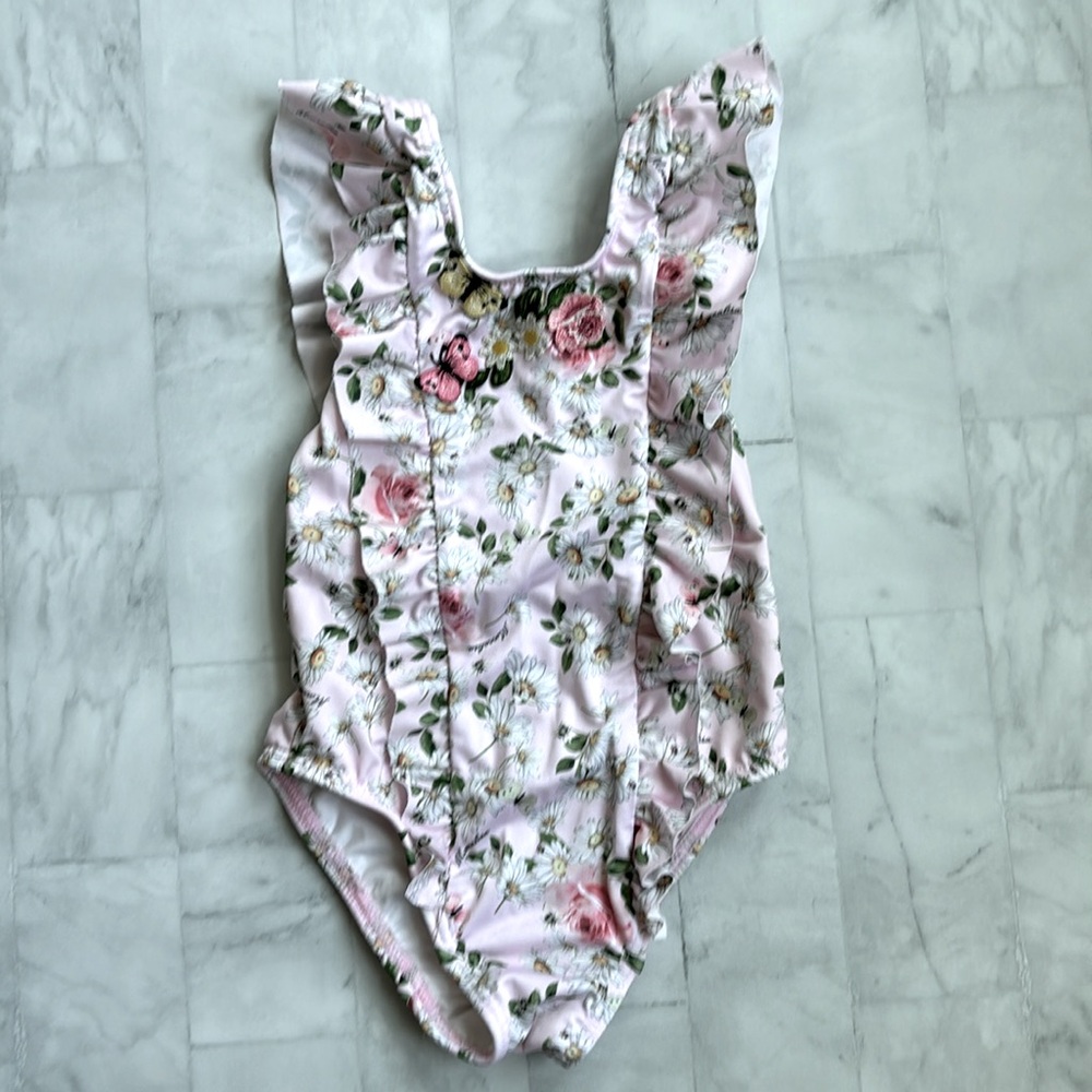 Monnalisa Pink Daisies Swimsuit Size 24 months